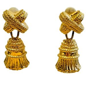 Earrings VTG 90s Ivana Trump Regal Dangle Tassel Gold clip Bold gold plated